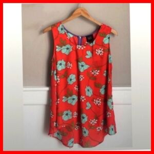 W5-Anthropologie vibrant Floral Top, Tomato Red, Medium, Resort Holiday